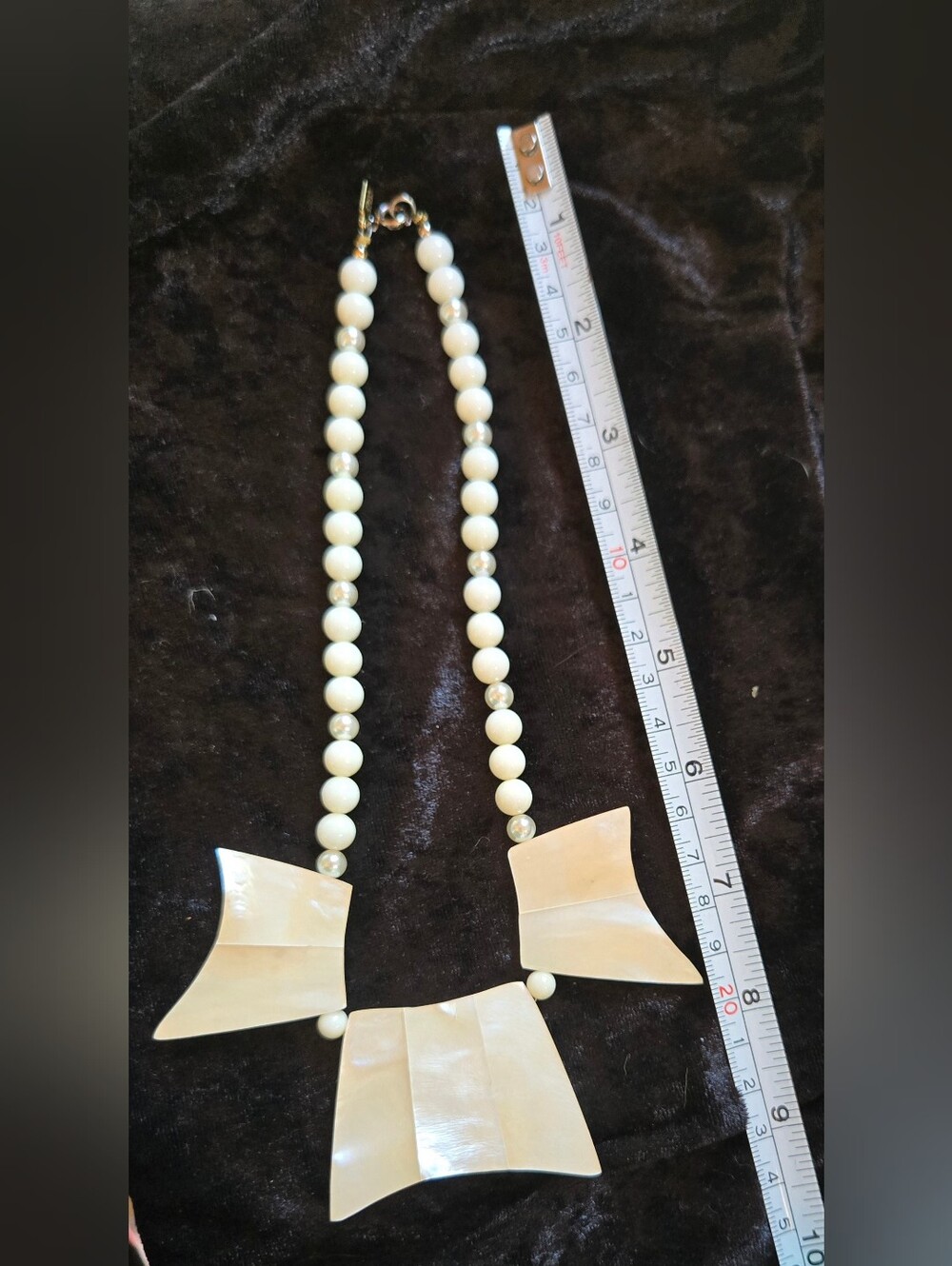 Cream Beaded Statement Necklace with Shell Panels